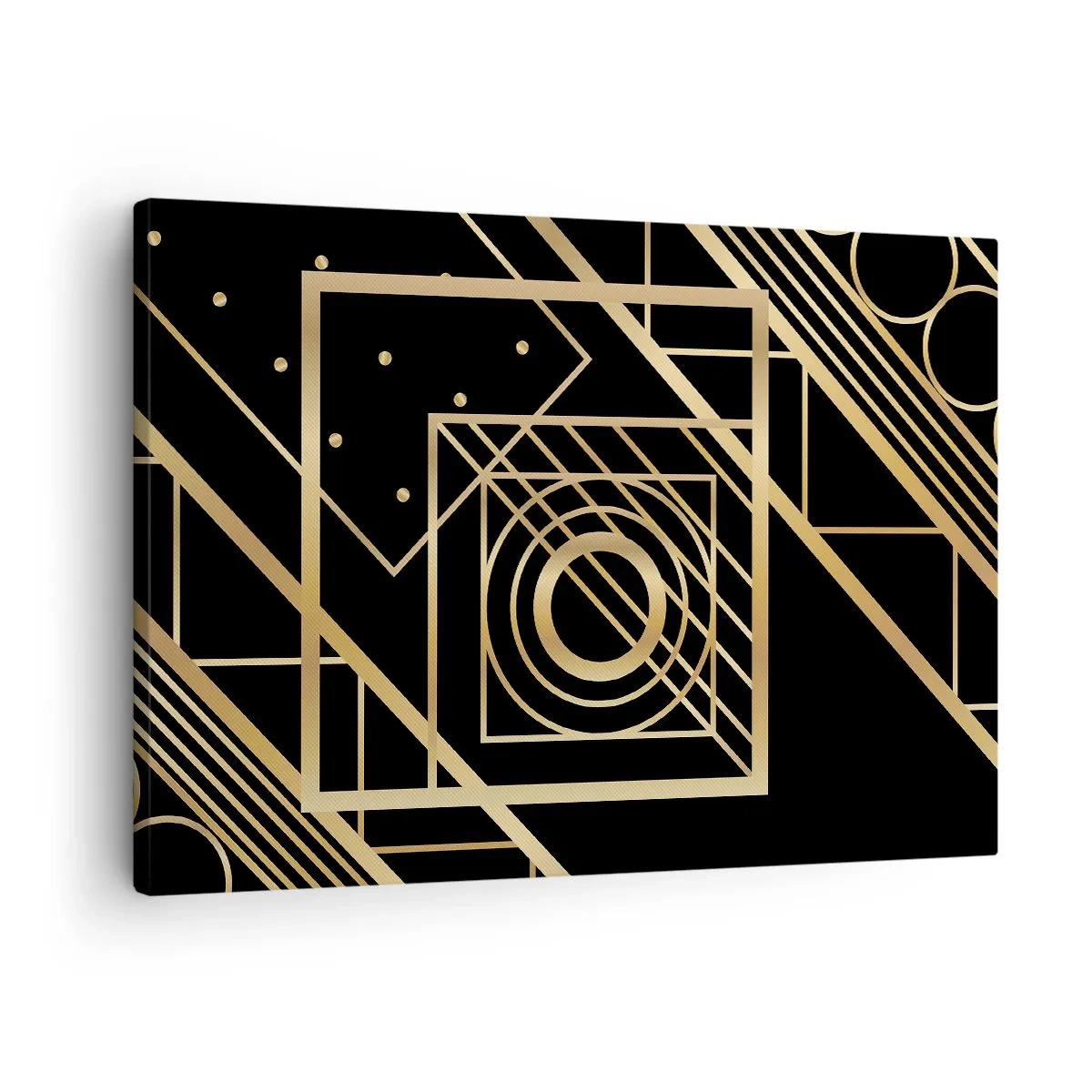 Bild auf Leinwand - Leinwandbild - Goldene geometrische Muster auf schwarzem Hintergrund - 70x50cm - Goldene Geometrie - Moderne Wanddekoration für Wohnzimmer und Schlafzimmer ARTTOR