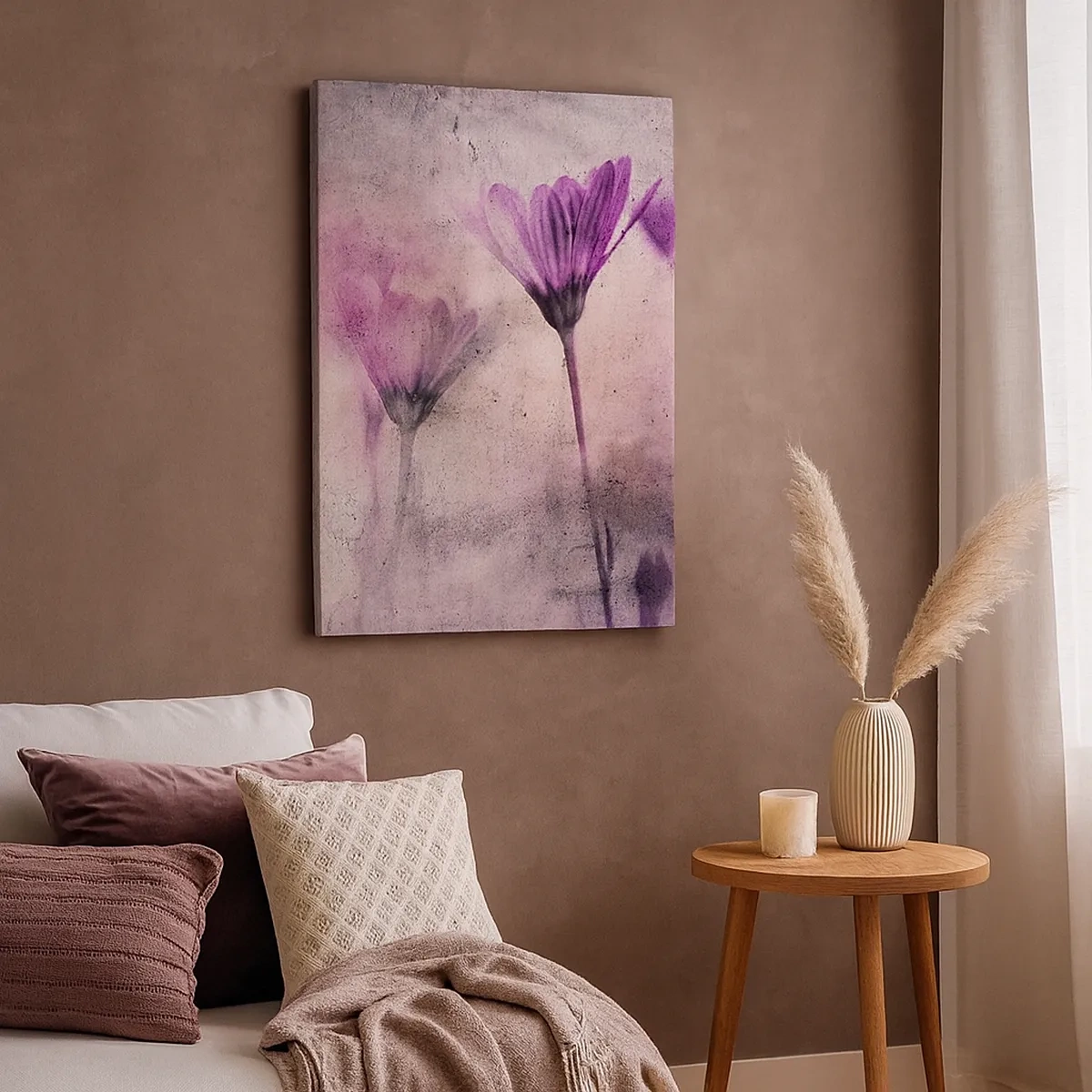 Bild auf Leinwand - Leinwandbild - Zarte Blüten in Lilatönen auf hellem Untergrund - 50x70cm - Ein Blumentraum - Moderne Wanddekoration für Wohnzimmer und Schlafzimmer ARTTOR
