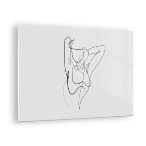 Glasbild - Bild auf glas - Eine weibliche Silhouette, gezeichnet mit einer einzigen Linie auf weißem Hintergrund - 70x50cm - So, wie du wirklich bist ... - Moderne Wanddekoration für Wohnzimmer und Schlafzimmer ARTTOR