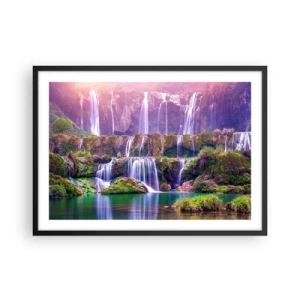 Poster in einem schwarzem Rahmen - Wasserfälle umgeben von Grün mit pastellfarbener Beleuchtung - 70x50cm - Treppe zum Himmel - Moderne Wanddekoration für Wohnzimmer und Schlafzimmer ARTTOR