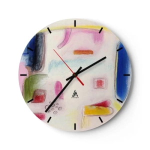 Wanduhr - Glasuhr - Bunte abstrakte Flecken auf hellem Hintergrund im malerischen Stil - 30x30cm - Eher konvex als konkav oder flach - Moderne Wanddekoration für Wohnzimmer, Küche und Schlafzimmer ARTTOR