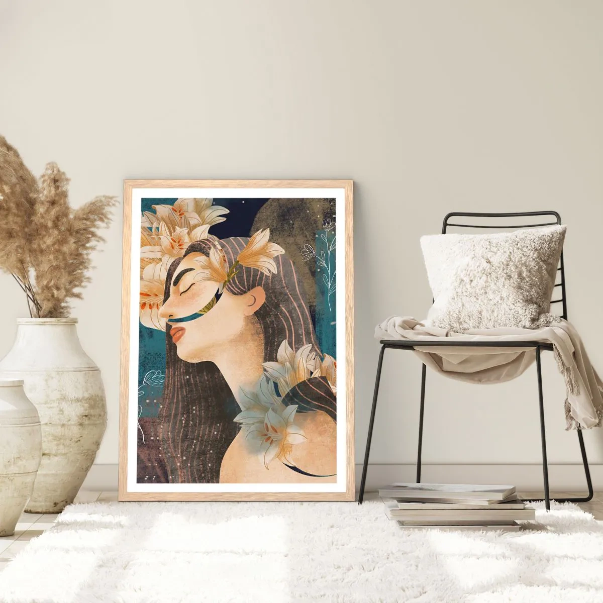 Poster in einem Rahmen aus heller Eiche - Ein Märchen über eine Prinzessin mit Lilien - 40x50 cm