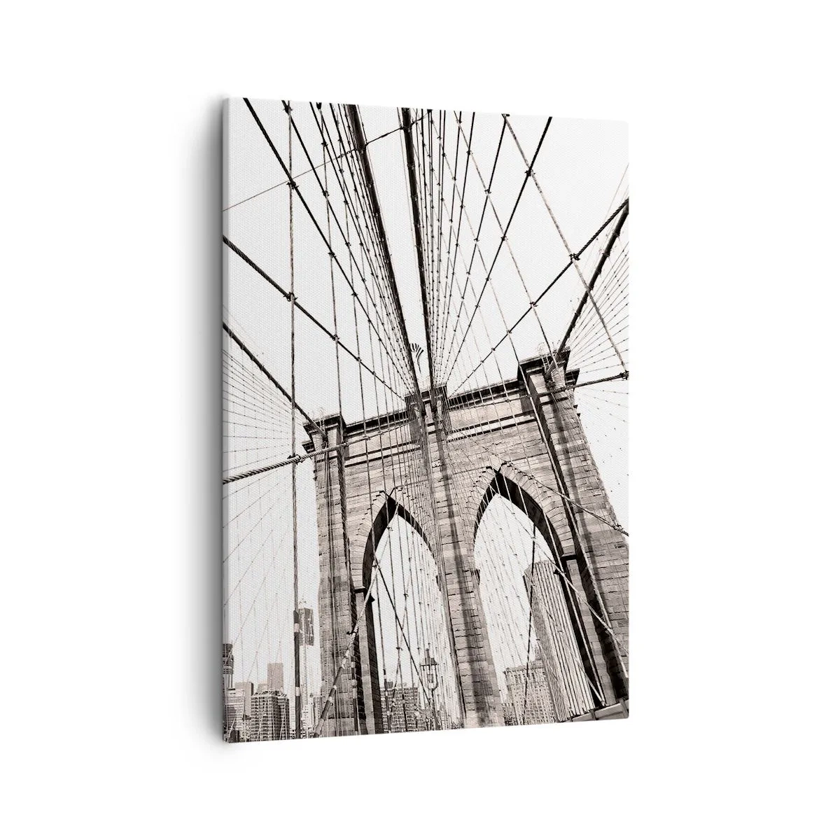 Bild auf Leinwand - Leinwandbild - Die Brooklyn Bridge in Schwarzweiß - 50x70cm - New Yorker Kathedrale - Moderne Wanddekoration für Wohnzimmer und Schlafzimmer ARTTOR