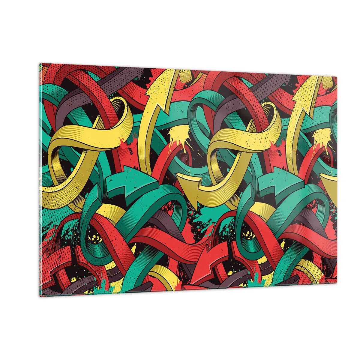 Glasbild - Bild auf glas - Bunte Abstraktion mit dynamischen Pfeilen und Bewegung - 120x80cm - Welcher Weg zum Ziel? - Moderne Wanddekoration für Wohnzimmer und Schlafzimmer ARTTOR