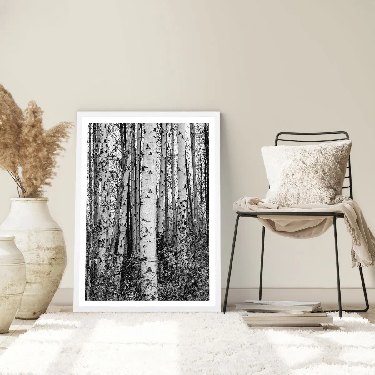 Poster in einem weißen Rahmen - Birkenkolonnade - 50x70 cm