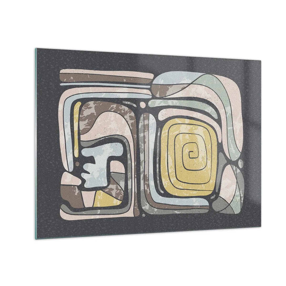 Glasbild - Bild auf glas - Geometrische Abstraktion in erdigen Farben auf schwarzem Hintergrund - 70x50cm - Abstraktion im präkolumbianischen Geist - Moderne Wanddekoration für Wohnzimmer und Schlafzimmer ARTTOR