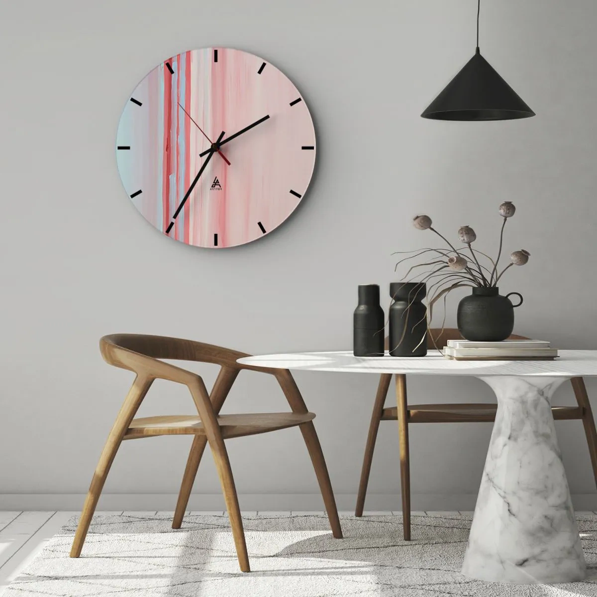 Wanduhr - Glasuhr - Pastellfarbene vertikale Streifen in Rosa- und Blautönen - 30x30cm - Abstraktion im Morgengrauen - Moderne Wanddekoration für Wohnzimmer, Küche und Schlafzimmer ARTTOR