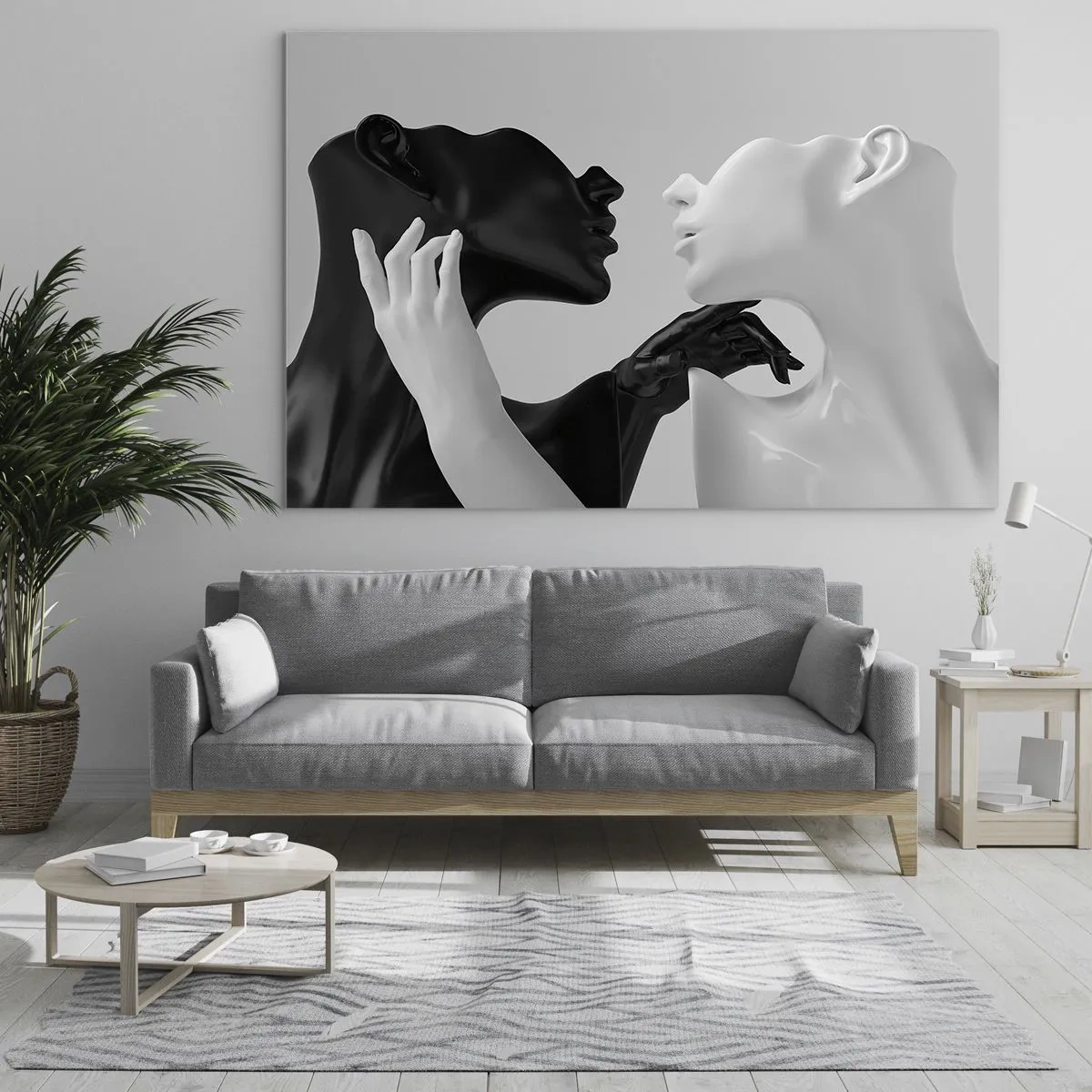Glasbild - Bild auf glas - Schwarz-weiße Figuren in sinnlicher Nahaufnahme - 70x50cm - Anziehung - Begierde - Moderne Wanddekoration für Wohnzimmer und Schlafzimmer ARTTOR