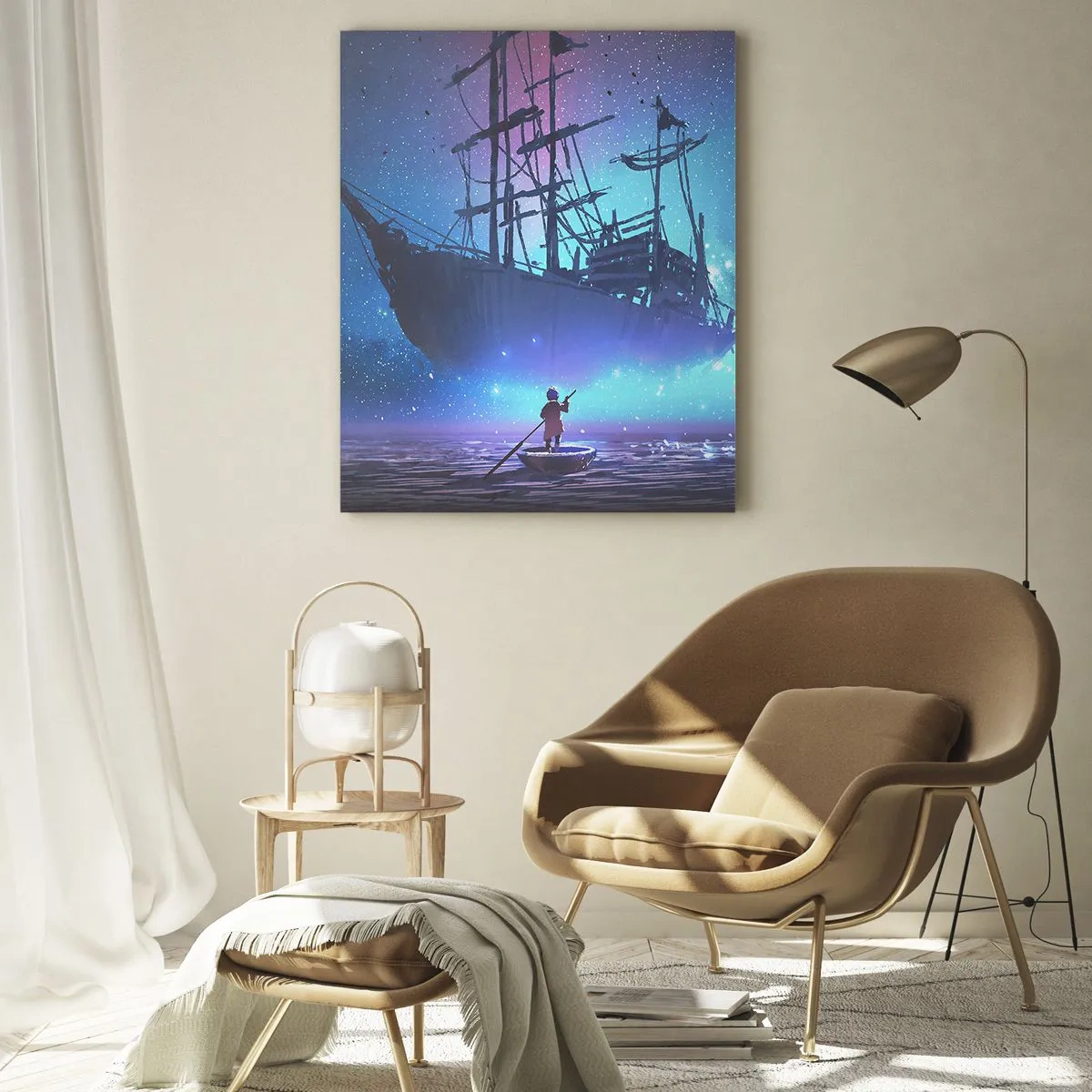 Glasbild - Bild auf glas - Ein fantastisches Schiff vor dem Sternenhimmel - 70x100cm - Begegnung mit dem Mythos des Meeres - Moderne Wanddekoration für Wohnzimmer und Schlafzimmer ARTTOR