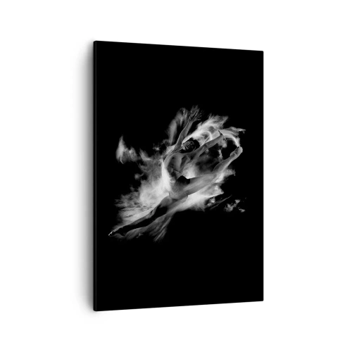 Bild auf Leinwand - Leinwandbild - Eine Tänzerin in dynamischer Pose vor schwarzem Hintergrund - 50x70cm - Im Flug hängen geblieben - Moderne Wanddekoration für Wohnzimmer und Schlafzimmer ARTTOR