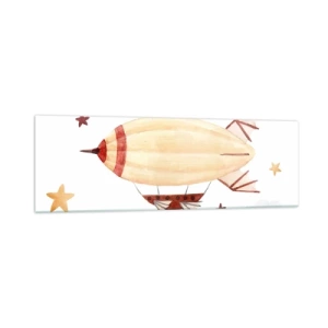 Glasbild - Bild auf glas - Ein handbemaltes Luftschiff vor Sternenhimmel - 160x50cm - Luftschiff - Moderne Wanddekoration für Wohnzimmer und Schlafzimmer ARTTOR