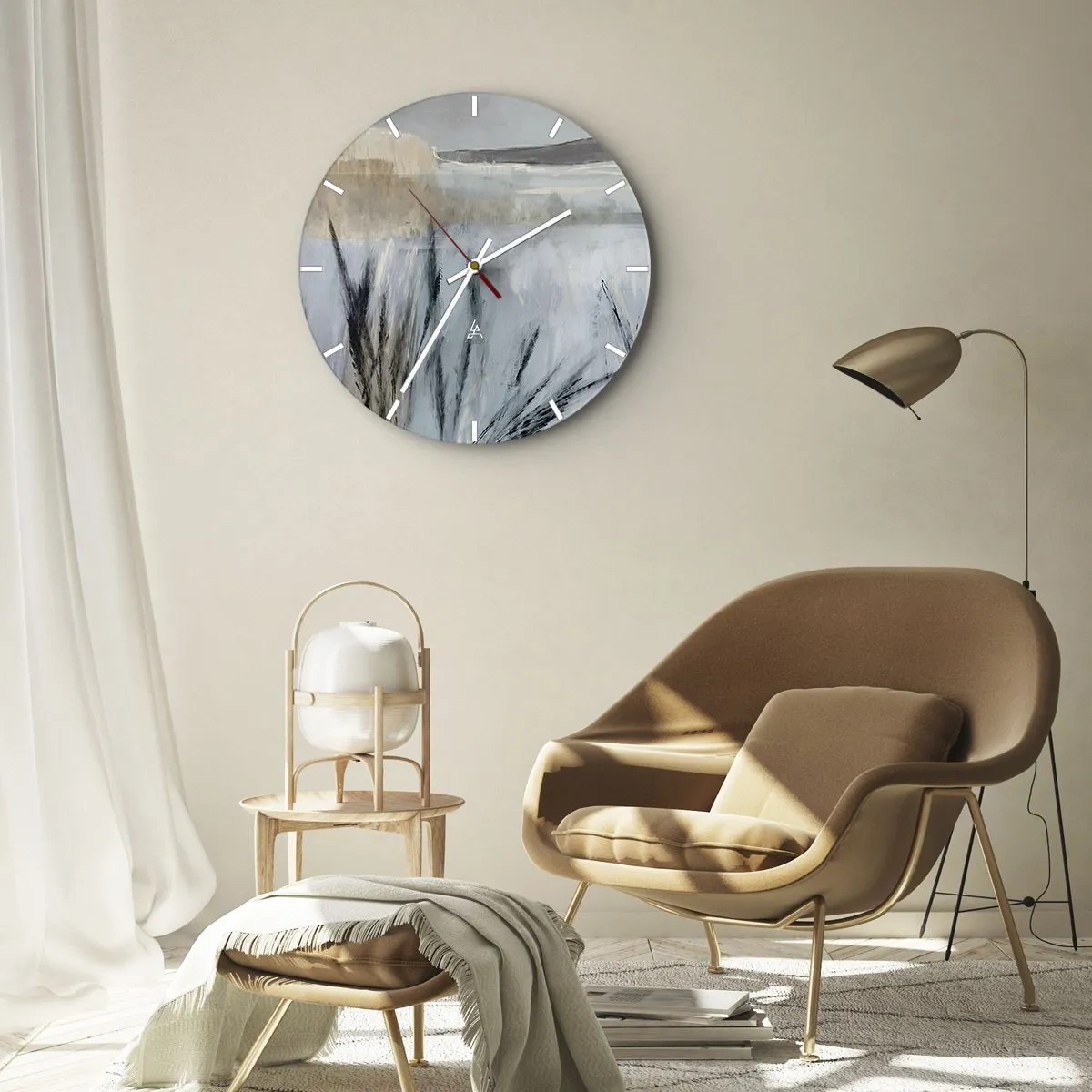 Wanduhr - Glasuhr - Eine malerische Vision eines Winterfeldes mit pastellfarbenen Gräsern - 30x30cm - Winterfelder - Moderne Wanddekoration für Wohnzimmer, Küche und Schlafzimmer ARTTOR