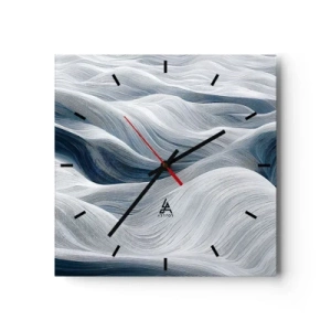 Wanduhr - Glasuhr - Weiße und blaue Wellen - 40x40 cm