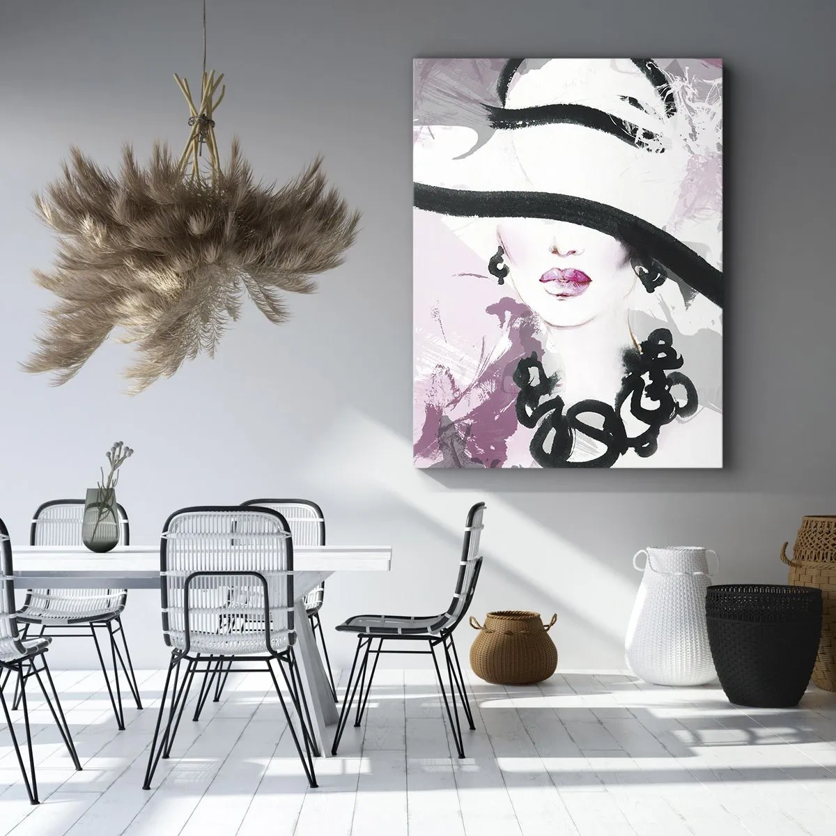 Bild auf Leinwand - Leinwandbild - Bildnis einer Dame in Schwarz und Pink - 45x80 cm