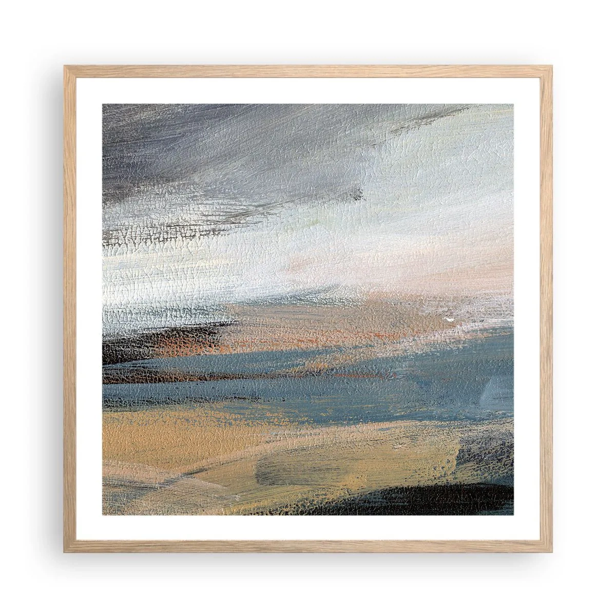 Poster in einem Rahmen aus heller Eiche - Abstraktion: nördliche Landschaft - 60x60 cm