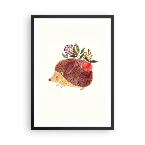 Poster in einem schwarzem Rahmen - Ein süßer Igel mit einem Apfel und Zweigen auf hellem Hintergrund - 50x70cm - Und dann magst du mich schon - Moderne Wanddekoration für Wohnzimmer und Schlafzimmer ARTTOR