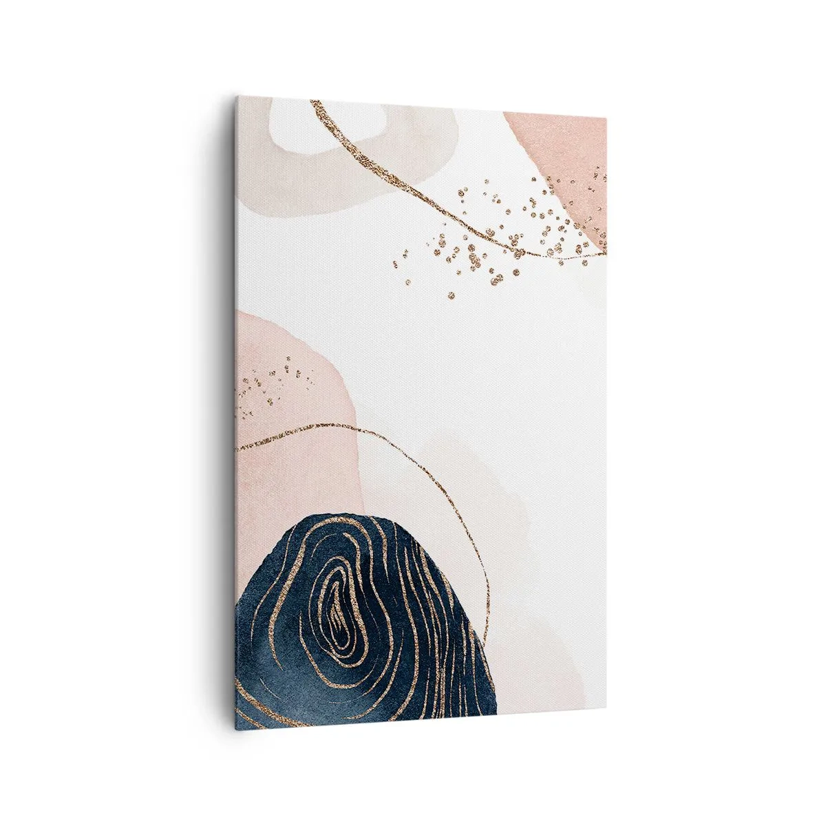 Bild auf Leinwand - Leinwandbild - Abstrakte Formen in Beige- und Marineblautönen mit goldenen Details - 80x120cm - Alles fließt - Moderne Wanddekoration für Wohnzimmer und Schlafzimmer ARTTOR