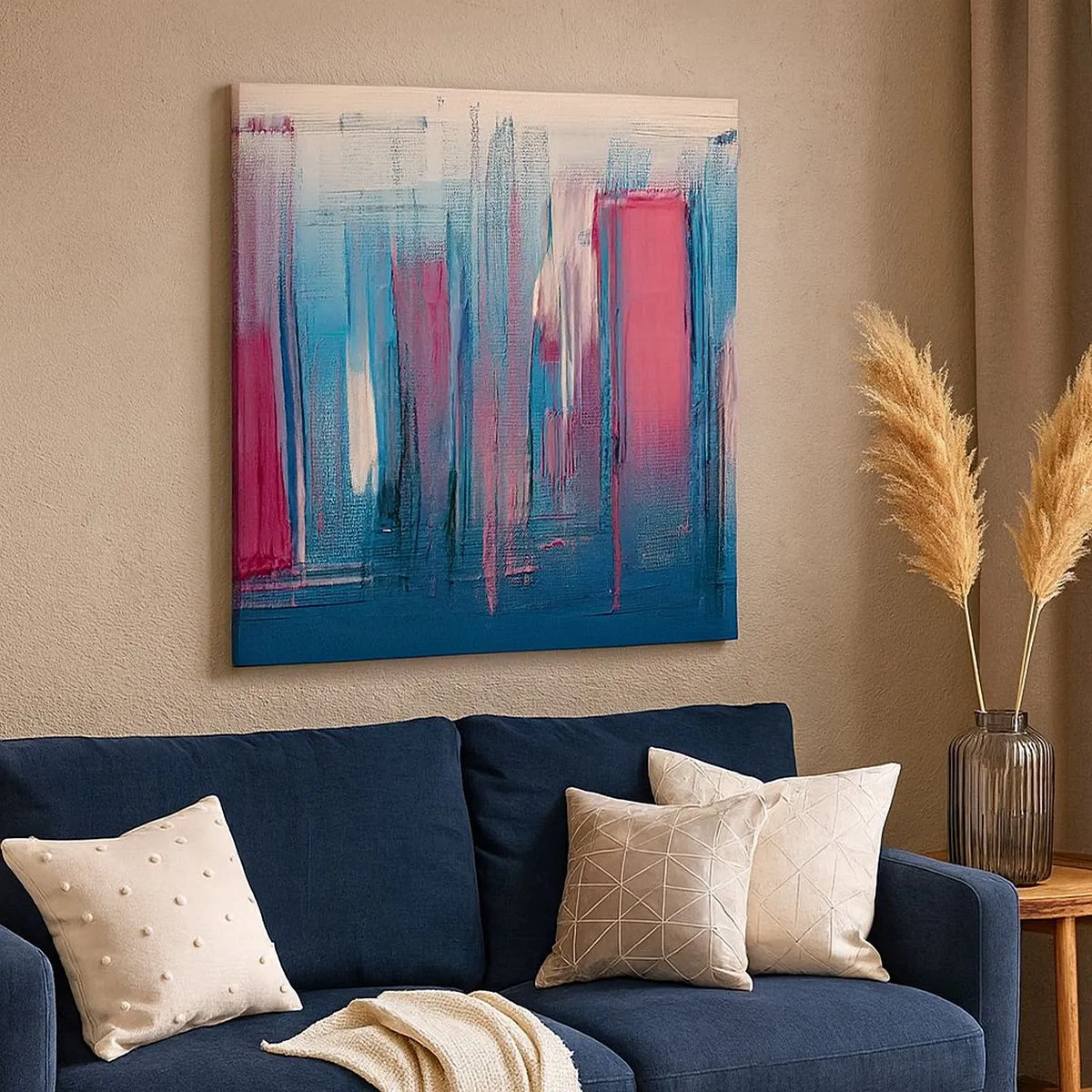 Bild auf Leinwand - Leinwandbild - Vertikale Komposition in Blau und Rot - 30x30 cm