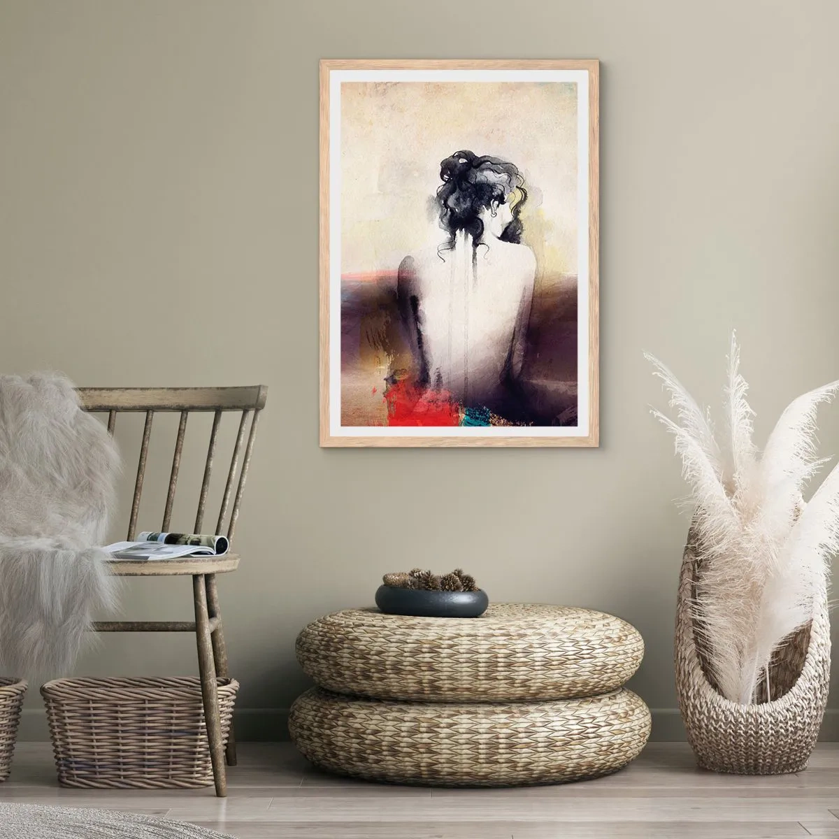 Poster in einem Rahmen aus heller Eiche - Glatte Linien, ovale Formen - 70x100 cm