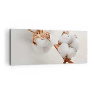 Bild auf Leinwand - Leinwandbild - Ein Zweig Baumwolle auf dezentem Untergrund - 120x50cm - Nur umarmen - Moderne Wanddekoration für Wohnzimmer und Schlafzimmer ARTTOR