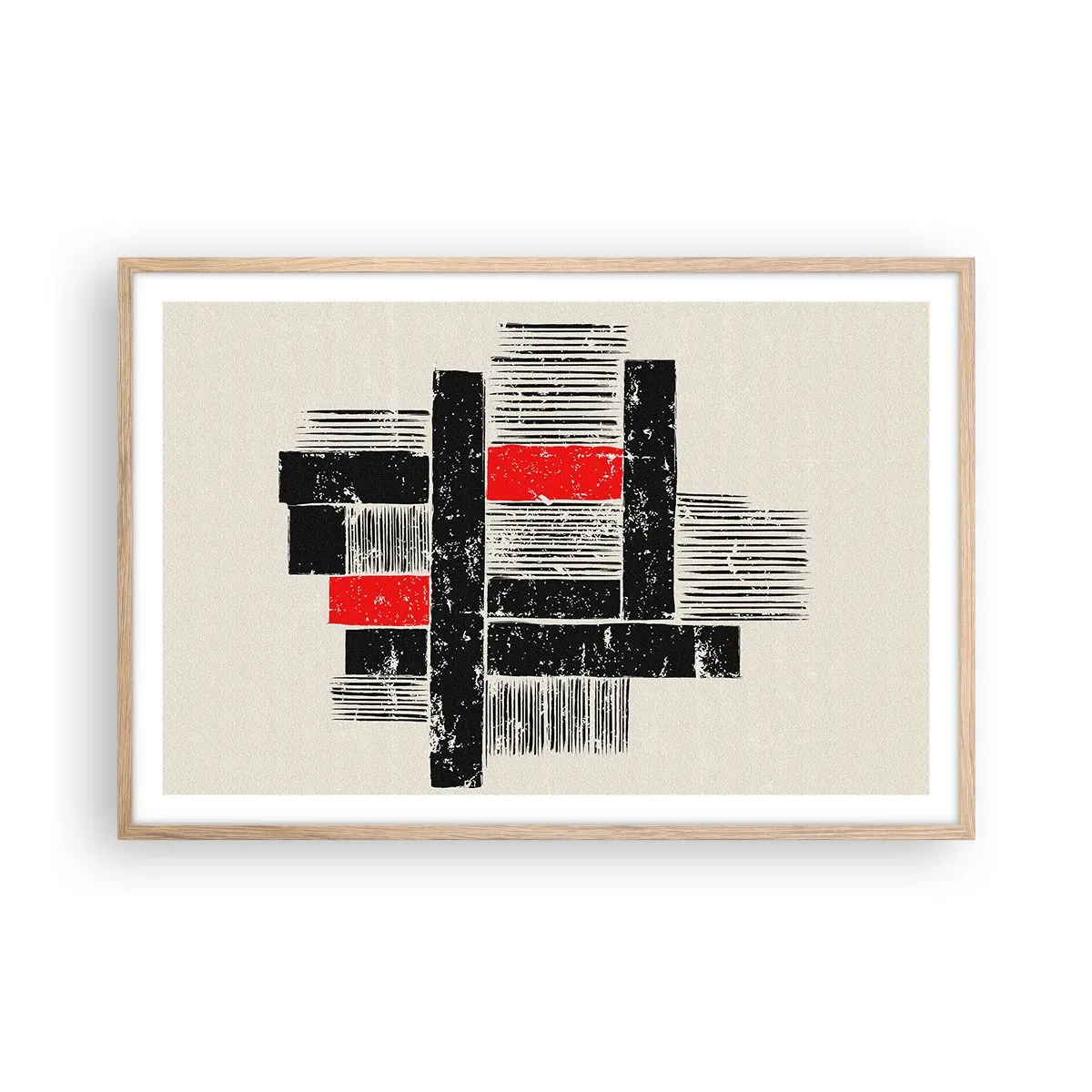 Poster in einem Rahmen aus heller Eiche - Rot und Schwarz - 91x61 cm