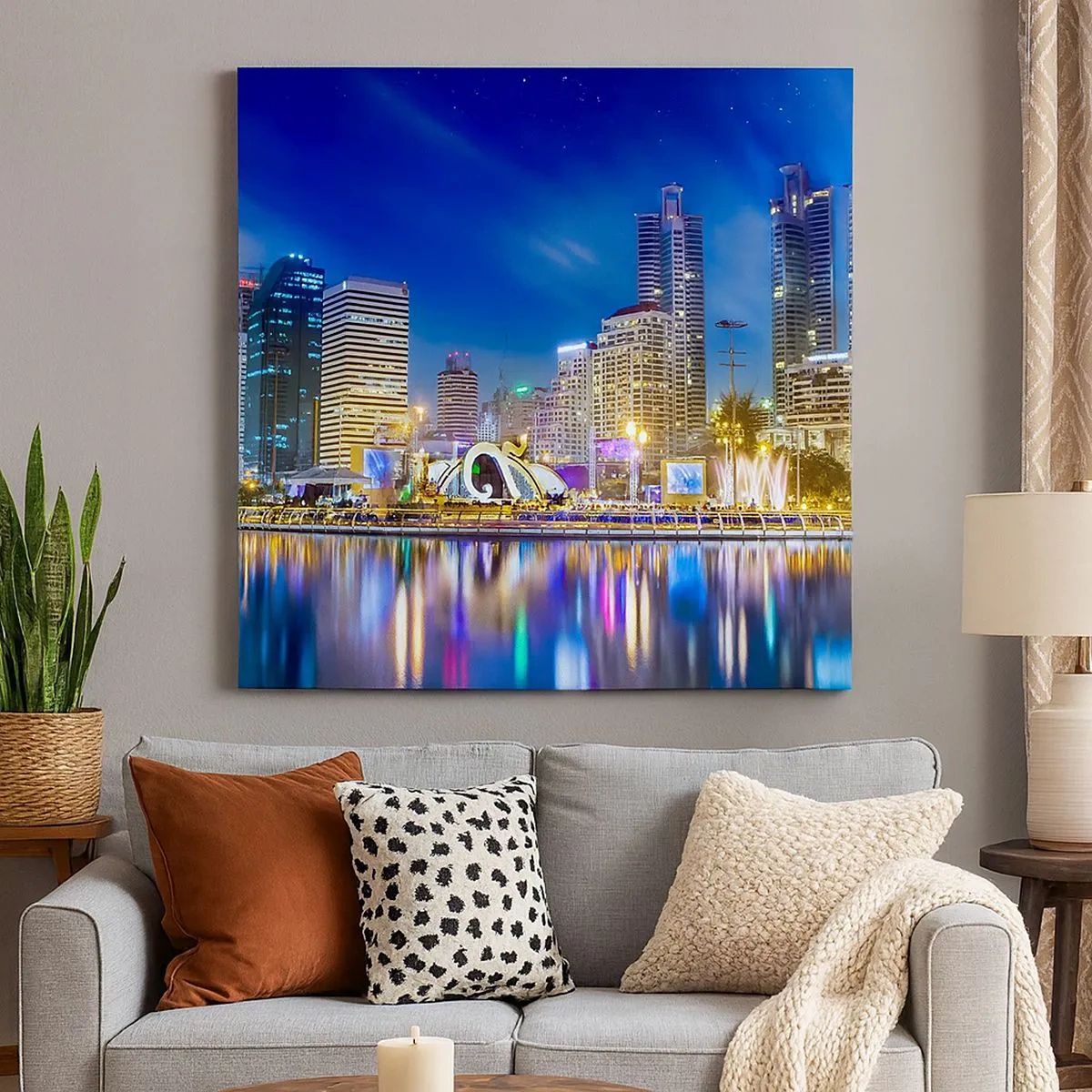 Bild auf Leinwand - Leinwandbild - Metropolis bei Regenbogennacht - 30x30 cm