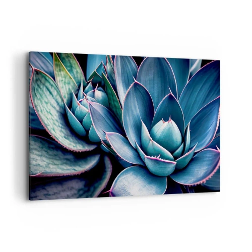 Bild auf Leinwand - Leinwandbild - Agave in Blau- und Grüntönen mit rosa Akzenten - 120x80cm - Lebenskraft - Moderne Wanddekoration für Wohnzimmer und Schlafzimmer ARTTOR