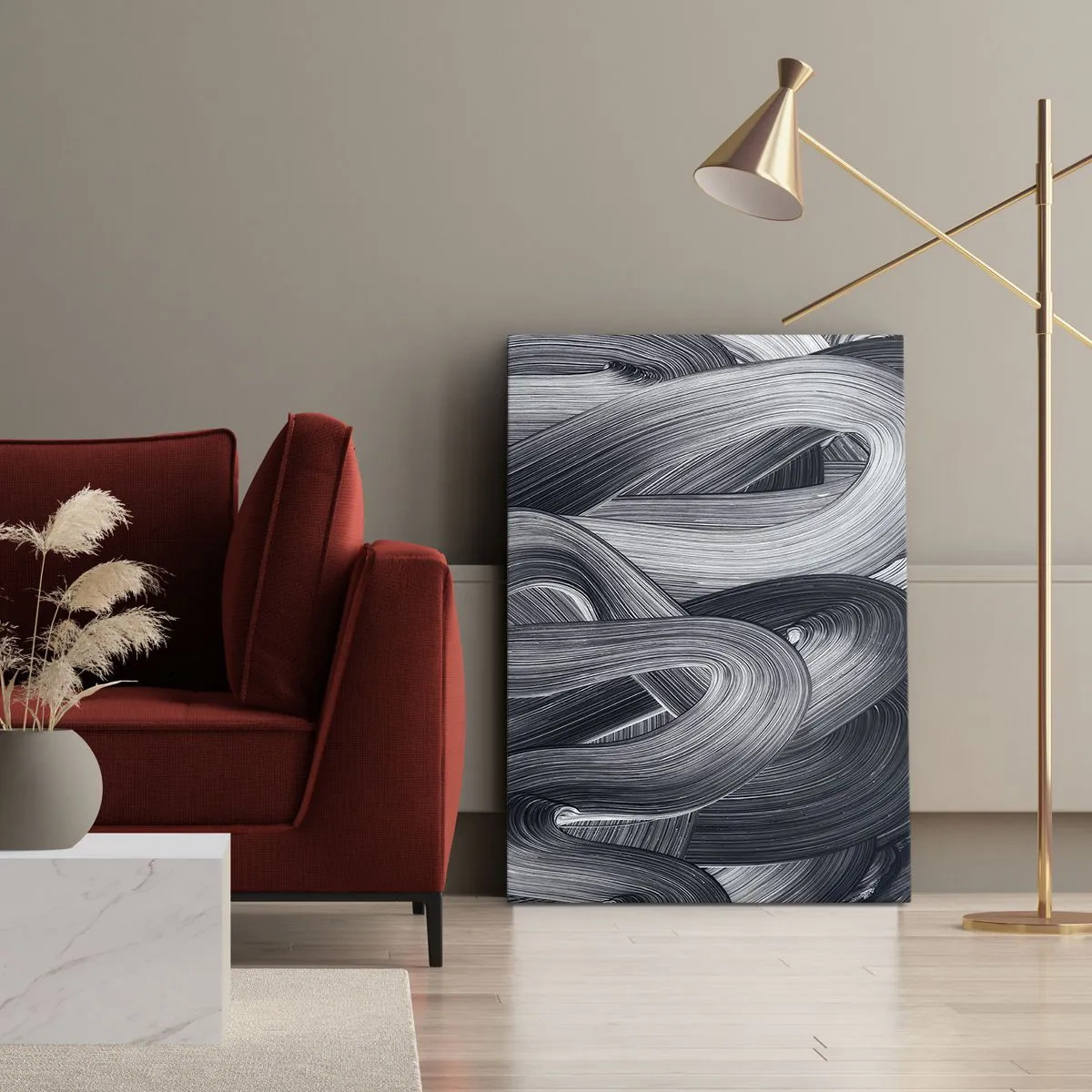 Bild auf Leinwand - Leinwandbild - Schwarz-Weiß-Abstraktion mit dynamischen Pinselstrichen. - 50x70cm - Die Fließfähigkeit der Realität - Moderne Wanddekoration für Wohnzimmer und Schlafzimmer ARTTOR