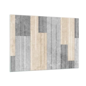 Glasbild - Bild auf glas - Geometrische Streifen in Grau- und Beigetönen - 100x70cm - Komposition: Vertikal halten - Moderne Wanddekoration für Wohnzimmer und Schlafzimmer ARTTOR
