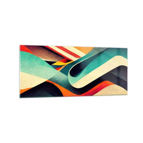 Glasbild - Bild auf glas - Bunte abstrakte Wellen in einer dynamischen Komposition - 120x50cm - Intensive Komposition - Moderne Wanddekoration für Wohnzimmer und Schlafzimmer ARTTOR