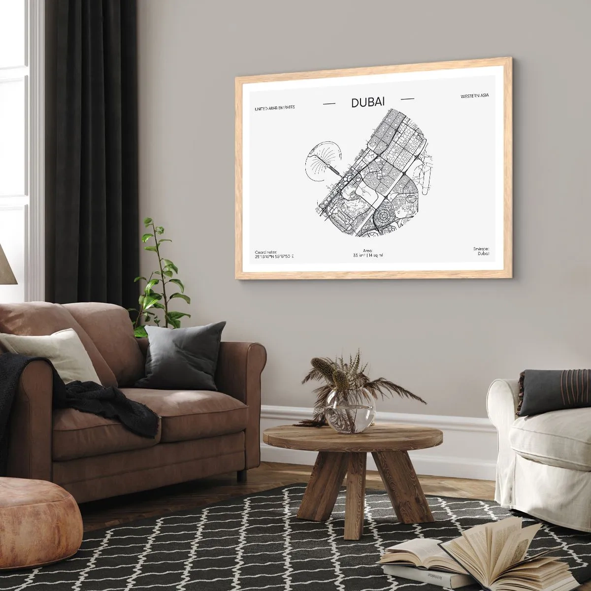 Poster in einem Rahmen aus heller Eiche - Anatomie von Dubai - 100x70 cm