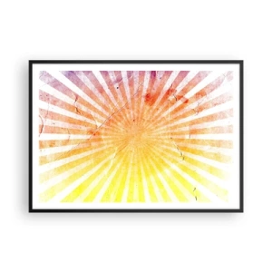 Poster in einem schwarzem Rahmen - Sonnenstrahlen in Orange- und Gelbtönen - 100x70cm - Sonnenaufgänge und Sonnenuntergänge - Moderne Wanddekoration für Wohnzimmer und Schlafzimmer ARTTOR
