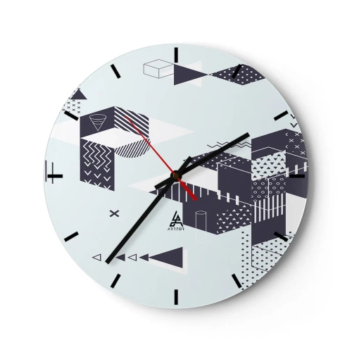 Wanduhr - Glasuhr - Geometrische Muster in Schwarz und Weiß - 30x30cm - In der Seele eines Mathematikers - Moderne Wanddekoration für Wohnzimmer, Küche und Schlafzimmer ARTTOR