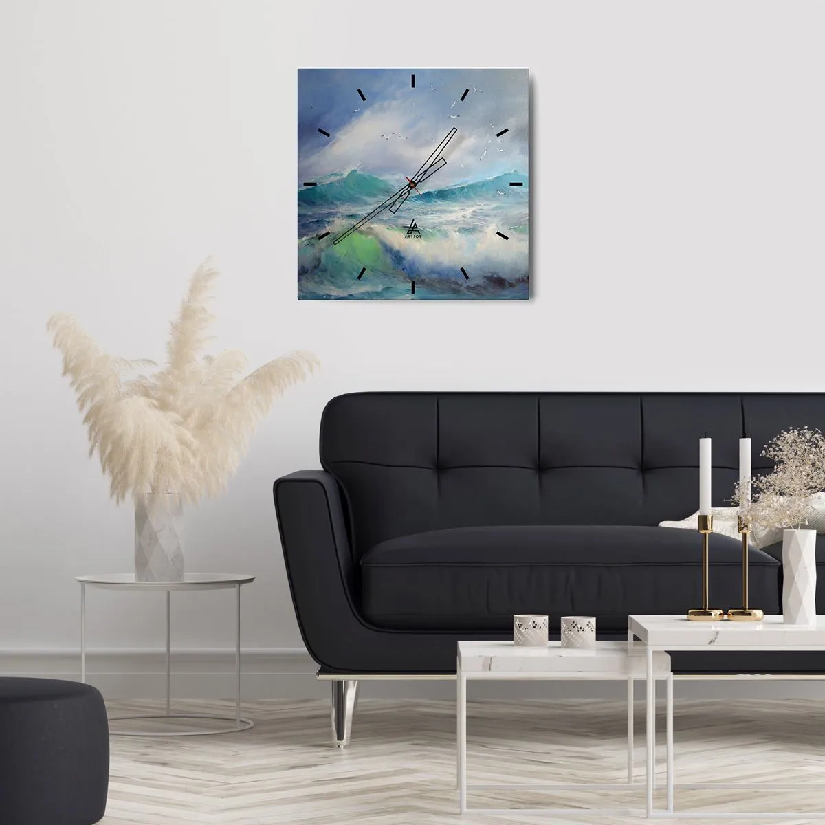 Wanduhr - Glasuhr - Raue Wellen auf dem Ozean - 30x30cm - Der wind heulte mit Triumph - Moderne Wanddekoration für Wohnzimmer und Schlafzimmer ARTTOR