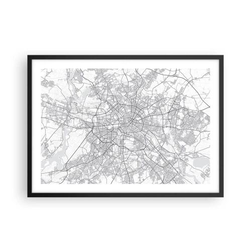Poster in einem schwarzem Rahmen - Detaillierter schwarz-weißer Stadtplan - 70x50cm - Berliner Blume - Moderne Wanddekoration für Wohnzimmer und Schlafzimmer ARTTOR