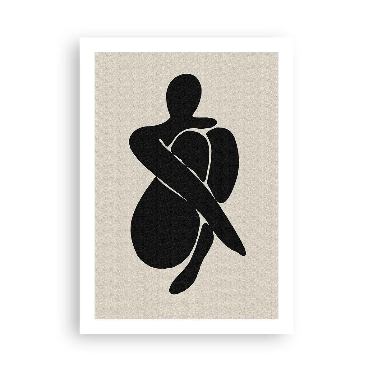 Poster - Abstrakte Figur in einer Pose mit um den Körper geschlungenen Armen, Schwarz-Weiß-Illustration - 50x70cm - In deinen eigenen Armen - Moderne Wanddekoration für Wohnzimmer und Schlafzimmer ARTTOR