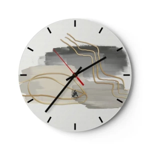 Wanduhr - Glasuhr - Abstrakte Komposition mit grauen und goldenen Linien - 30x30cm - Dauer und Bewegung - Moderne Wanddekoration für Wohnzimmer, Küche und Schlafzimmer ARTTOR