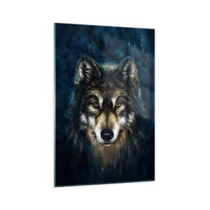 Glasbild - Bild auf glas - Porträt eines Wolfes auf dunkelblauem Hintergrund - 70x100cm - Alpha? Und Omega - Moderne Wanddekoration für Wohnzimmer und Schlafzimmer ARTTOR