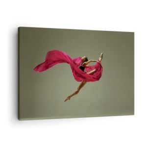 Bild auf Leinwand - Leinwandbild - Balletttänzerin in dynamischer Pose mit rosa Stoff - 70x50cm - Tanzende Flamme - Moderne Wanddekoration für Wohnzimmer und Schlafzimmer ARTTOR