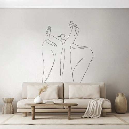 Fototapete Premium Sand - Eine minimalistische Zeichnung der Hände einer Frau in Schwarzweiß. - 100x70cm - Wovon Mädchen träumen - Moderne Wanddekoration für Wohnzimmer und Schlafzimmer ARTTOR