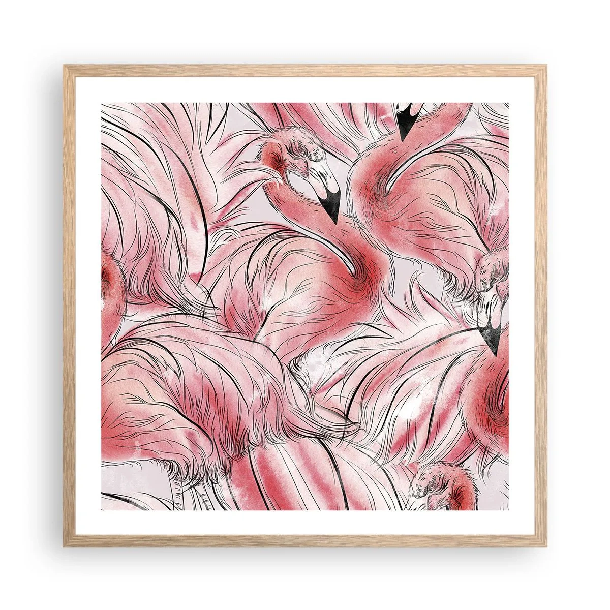 Poster in einem Rahmen aus heller Eiche - Bird Corps de Ballet - 60x60 cm