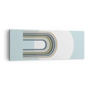 Bild auf Leinwand - Leinwandbild - Eine minimalistische Komposition mit einem Kreis und Linien auf pastellfarbenem Hintergrund. - 140x50cm - Unwiderstehliche Anziehungskraft - Moderne Wanddekoration für Wohnzimmer und Schlafzimmer ARTTOR
