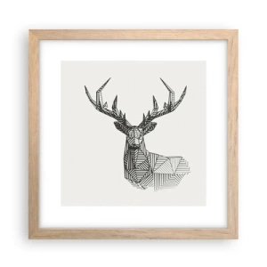 Poster in einem Rahmen aus heller Eiche - Ein Hirsch im kubistischen Stil - 30x30 cm