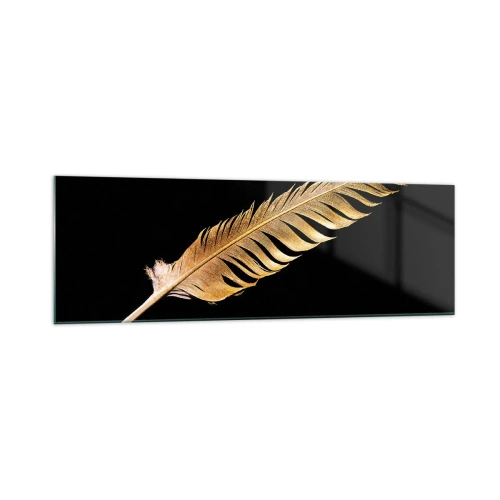 Glasbild - Bild auf glas - Goldene Feder auf schwarzem Hintergrund - 160x50cm - Er hat ein ungewöhnliches Schreibtalent ... - Moderne Wanddekoration für Wohnzimmer und Schlafzimmer ARTTOR