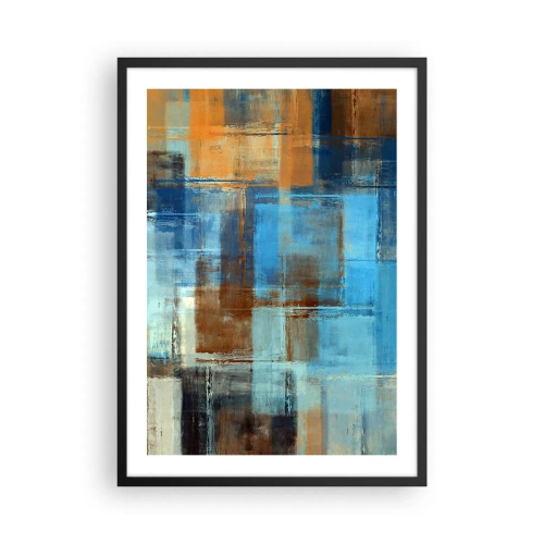 Poster in einem schwarzem Rahmen - Abstrakte geometrische Muster in Blautönen - 50x70cm - Durch den blauen Schleier - Moderne Wanddekoration für Wohnzimmer und Schlafzimmer ARTTOR