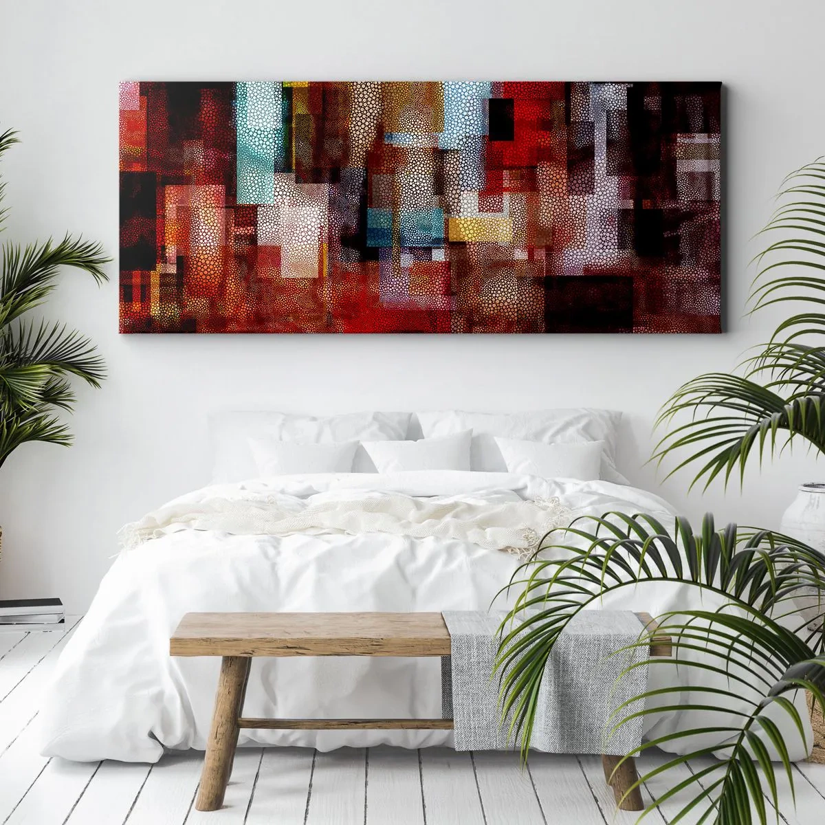 Bild auf Leinwand - Leinwandbild - Geometrische Abstraktion in intensiven Rottönen - 120x50cm - Verwirrung mit Verwirrung - Moderne Wanddekoration für Wohnzimmer und Schlafzimmer ARTTOR