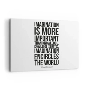 Bild auf Leinwand - Leinwandbild - Inspirierendes Zitat auf weißem Hintergrund in schwarzer Schrift - 100x70cm - Einstein über die Kraft der Vorstellungskraft - Moderne Wanddekoration für Wohnzimmer und Schlafzimmer ARTTOR