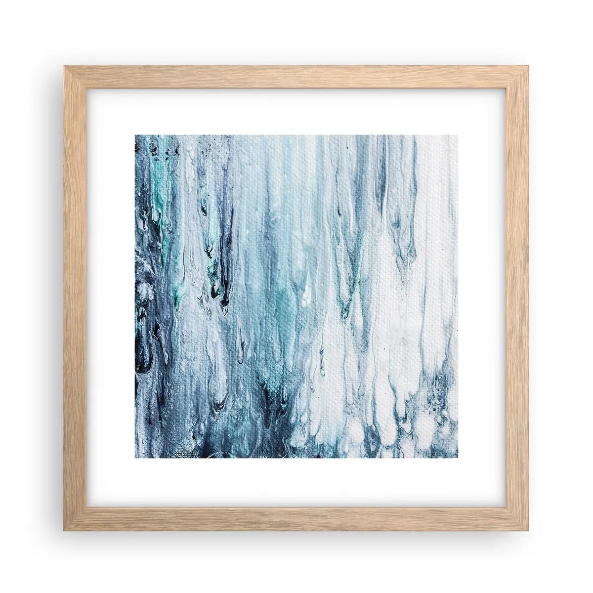 Poster in einem Rahmen aus heller Eiche - Blaue Eiszapfen - 30x30 cm