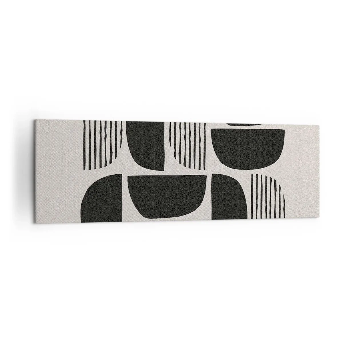 Bild auf Leinwand - Leinwandbild - Geometrie mit Halbkreisen und Linien in Schwarz auf hellem Hintergrund - 160x50cm - Halbherzige Deals - Moderne Wanddekoration für Wohnzimmer und Schlafzimmer ARTTOR