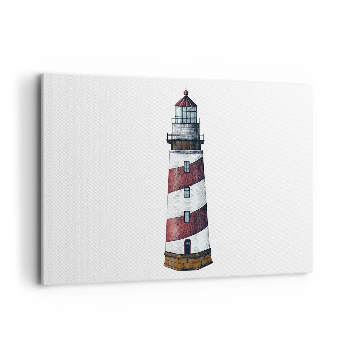 Bild auf Leinwand - Leinwandbild - Ein Cartoonbild eines Leuchtturms mit roten und weißen Streifen auf minimalistischem Hintergrund. - 100x70cm - Immer auf der Hut - Moderne Wanddekoration für Wohnzimmer und Schlafzimmer ARTTOR